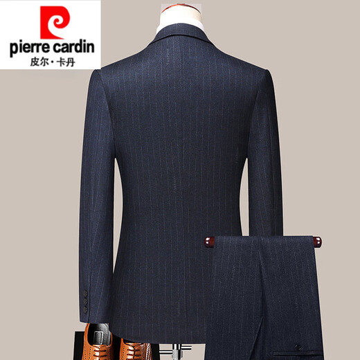 Pierre Cardin high-end men's wool suit striped no-iron suit dress slim business casual middle-aged men's suit thick black and gray striped suit M