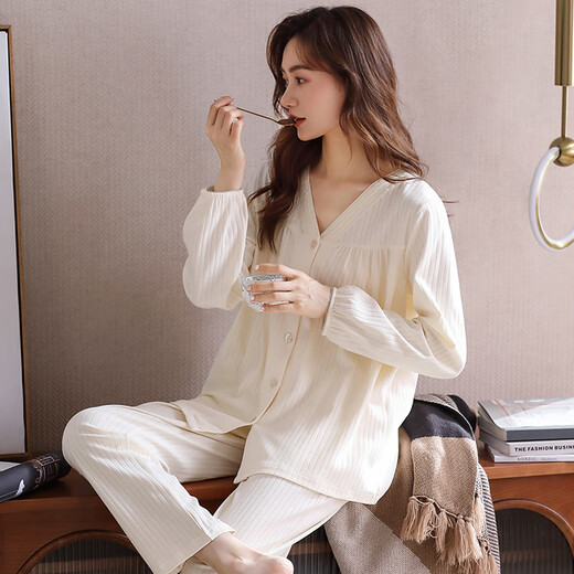 Catman women's pajamas for women in autumn and winter 100% cotton comfortable cardigan long-sleeved trousers can be worn outside home clothes 25 years new product