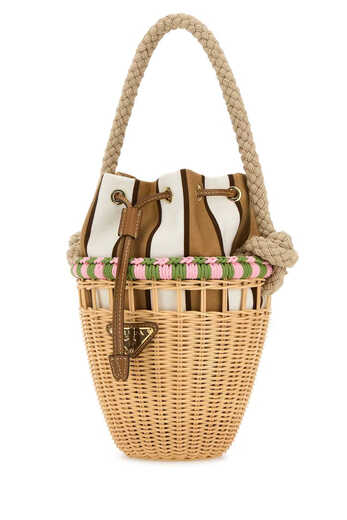 PRADA Wicker Drawstring Mini Bucket Bag Color Matching One Size