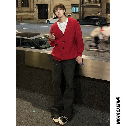 Du Xiaoxian Herbst V-Neck Pullover Herren neuer fauler amerikanischer Retro-Strickjacke Strickjacke Sweater Grau XL [Vorgeschlagen 125-145jin [Jin ist gleich 0,5 kg]]