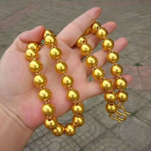 Ningfeng Old Phoenix Gold Store gold-coated silver round bead solid necklace for men and women gold-coated silver chain to give girlfriend Chinese Valentine's Day gift to give girlfriend 520 holiday gift 6mm
