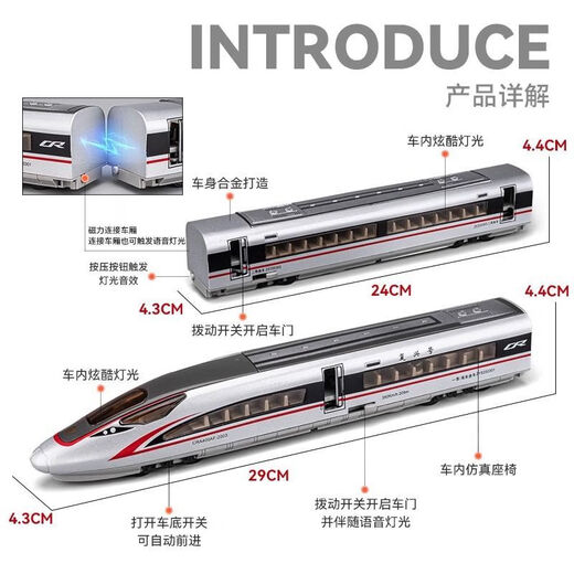 [Oficial] ALEA DE ALEA CONTROLADA REMOTA FUCHA FUXING ALTA VECHA SIMULACIÓN DEL MODELO DE LA ARMUNACIÓN AGRESA DE CONTROL DE TOY CABÍA Versión de control remoto eléctrico-Aleación Rail de alta velocidad-Versión de batería recargable plateada + Cargador USB + Tornillo