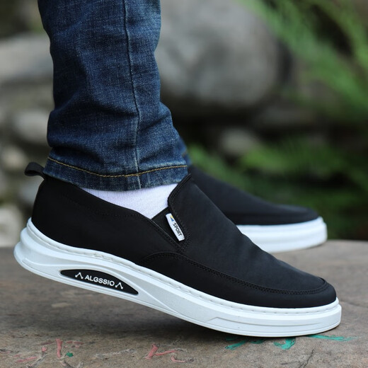 Old Beijing cloth shoes, casual shoes for driving, autumn and winter soft-soled classic sneakers, one-leg canvas shoes, men's shoes for driving, A-2 black set of feet 41 (255mm)