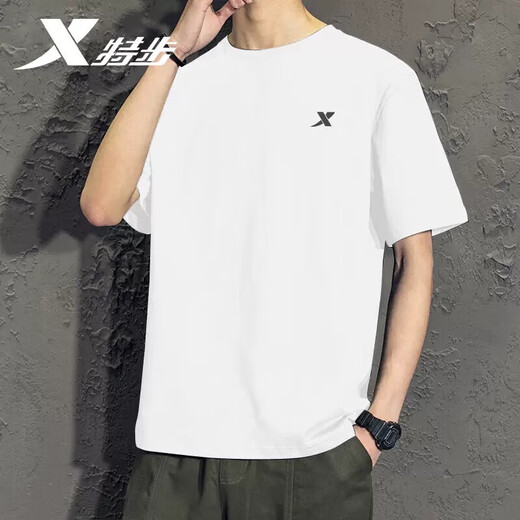 XTEP (XTEP) XTEP pure cotton short-sleeved men's summer new T-shirt half-sleeved loose white casual top cotton T-shirt Pearl white-round neck (pure cotton) M (170/92A) [Spot quick delivery]