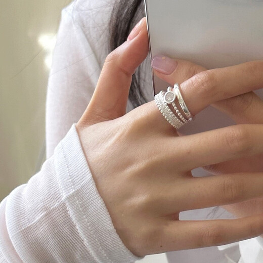 Fan Mili Anillo de moda apilado para mujeres Temperamento dulce y fresco Personalidad elegante Luz de lujo Luxury Open Finger anillo versátil Índice Tendencia de anillo de dedo JZ6636 Apertura ajustable