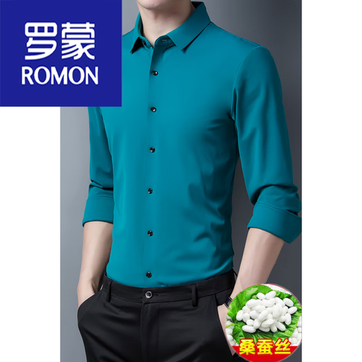 Vêtements pour hommes Romon Imitation Mulberry Silk Shirt Men à manches longues à manches longues Broidered sans marque Automne Men d'âge moyen Black 6221 185 / 96A
