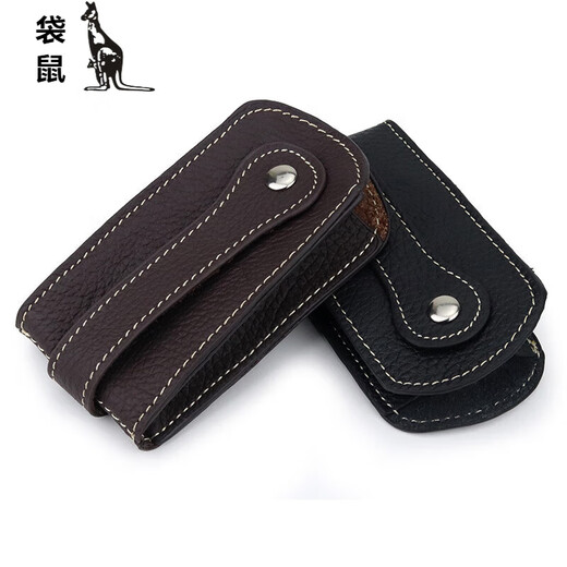 Kangourou (kangourou) Couche de tête Couche de vache Multi-fonction sac clé European et américain Retro Moustonted Car Remote Control Men's Universal Key Sac Black