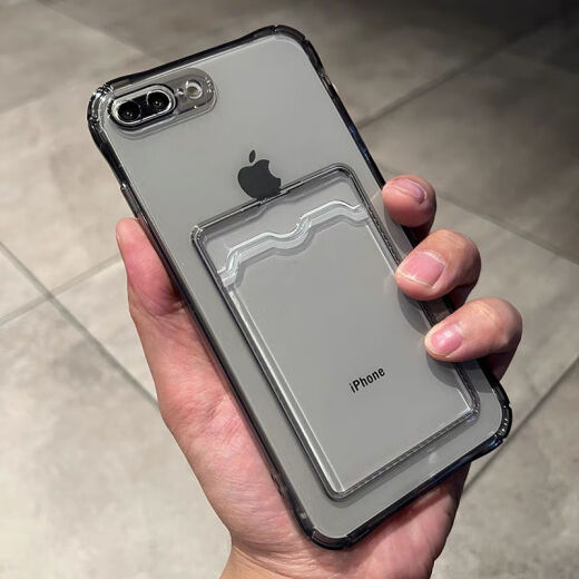 寻帜梵 适用苹果7/8plus手机壳透明软壳se2卡包可插卡iPhone7plus防摔保护套se3气囊全包镜头公交卡简约 苹果7p/8plus【透黑卡包-气囊防摔】