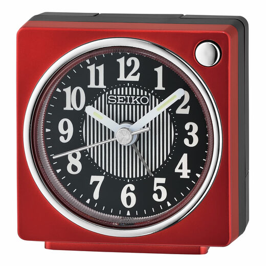 SEIKO 6cm square alarm clock, metallic dark red, silent scan, luminous hands, battery powered, adult version