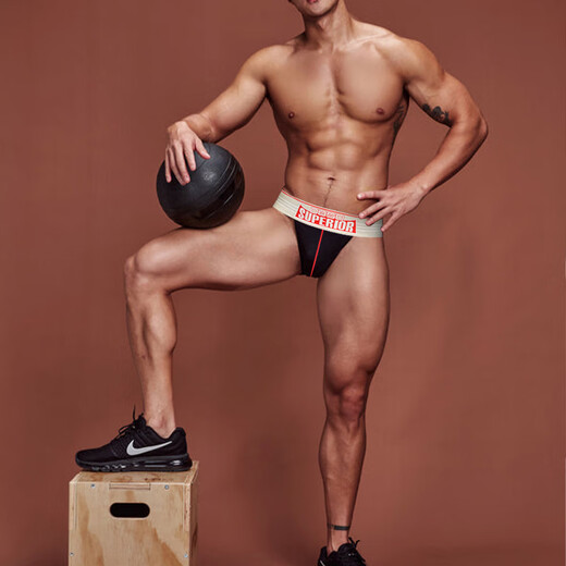 OLO wide-belt double-butt underwear, sexy low-waisted buttocks exposed, free-to-take-off sexy men's gay thong underwear, confidential, black M