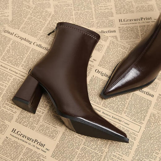 BM INS [über 30.000 Personen Kauf] Echte weiche Leder-Spitzen-Toe-Kurzstiefel für Frauen 2025 Frühling und Herbst Neue Frauenstiefel weibliche Stiefel weibliche Stiefel Kaffee Brown (verbesserte Version) 37
