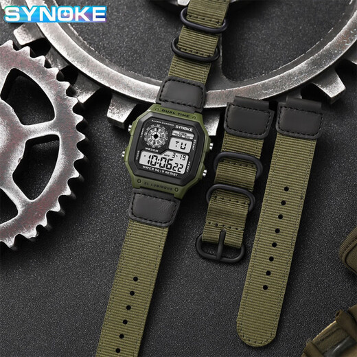 Chrono nylon strap men's electronic watch three-ring buckle retro waterproof sports student watch classic men's watch military green