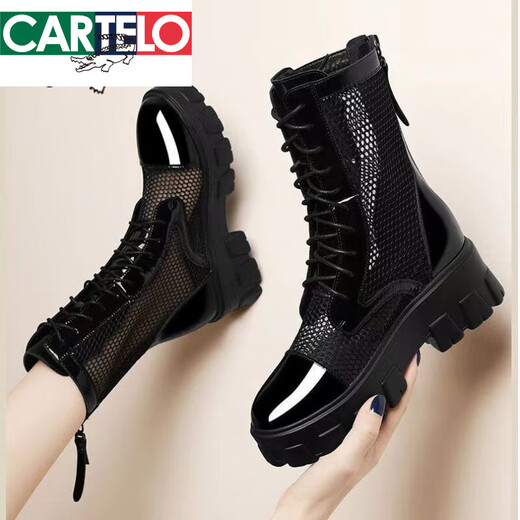Katile Crocodile совершенно новая кожаная сетка Толстая подошва Martin Boots Женские тонкие дышащие впальные сапоги 2025