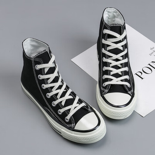 Sanofeng Dick-Soled Canvas Schuhe Herren High Top 1970 Klassische Brettschuhe Retro Casual Ehepaar Koreanische Version VERSATILE TOP STUDENT SHOUS Schwarz 42