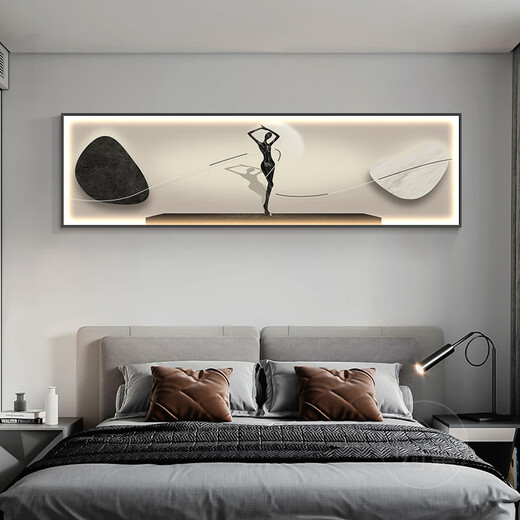 桐汝壁抽象人物卧室床头装饰画轻奢感主卧次卧房间背景墙挂画酒店   晶 JD15253 200*60cm适用于2米床或客厅