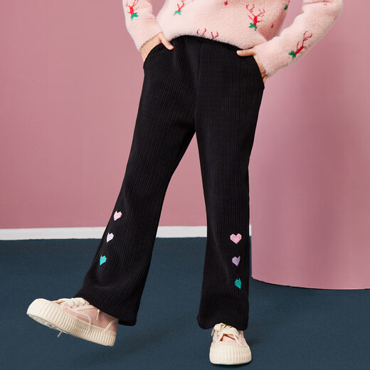 ASK JUNIOR Girls' Pants 2025 Autumn and Winter Thickened Warm Children's Pants Fun Love Orly Suede Flared Pants Black