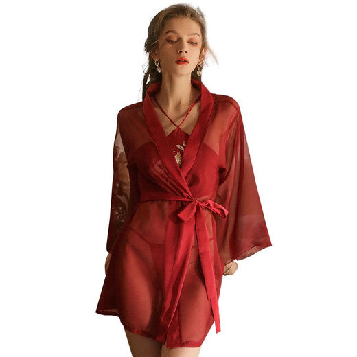 
Sexy emotional device transparent retro bellyband phoenix sexy Hanfu uniform pajama pure passion set cinnabar red + 9756 one size (80120)