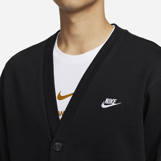 耐克（NIKE） 男针织开衫春季新款黑色纯棉休闲叠搭刺绣外套 FN3899-010 L