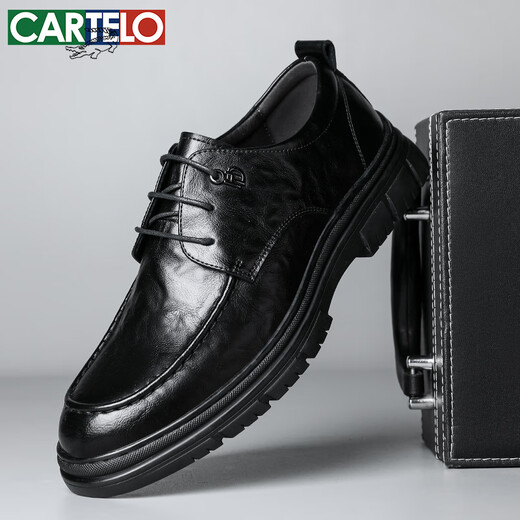 
CARTELO British men's leather shoes breathable business formal shoes hand grip pattern low top thick sole leather shoes men 9905 black 43