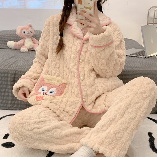 Qiao Yumeng Pajamas para mujeres en invierno en espesor en espesor de terciopelo de coral cálido lindo dibujos animados de internet estilo celebridad de otoño e invierno ropa para el hogar MF-897# Light Luxury Plaid Children Style M