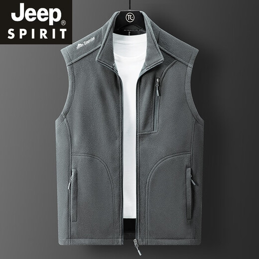 JEEP SPIRIT情侣摇粒绒马甲男女秋冬季无袖坎肩抓绒背心户外保暖开衫立领外套 9277女-粉色 XL