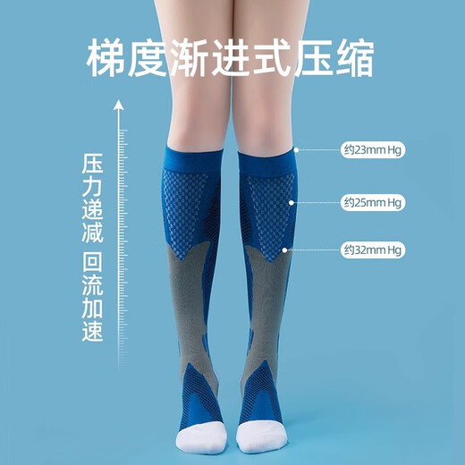 Leopard dive compression socks running stockings marathon socks pressure socks sports men and women professional fitness basketball jump rope stockings blue + black two pairs of S/M suitable for shoe sizes 36-40 compression package cushioning and wear-resistant