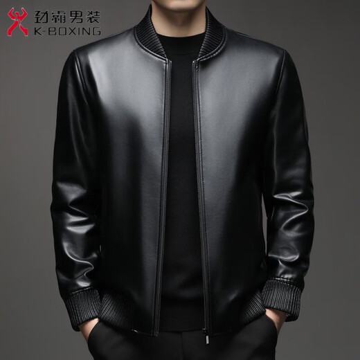 KBXNG劲霸2025秋季新款海宁真皮皮衣男士短款绵羊皮夹克棒球服潮流休闲 黑色薄款 黑色薄款 M 170(100-120斤)