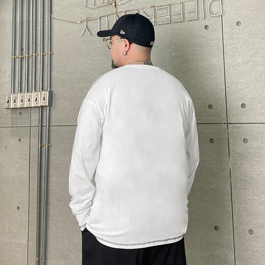 Su Xinger T-shirt de grande taille pour l'automne et l'hiver pour les hommes et la grande tendance T-shirt à manches longues décontractées et polyvalentes T1391 White 3xl 175-200jin [Jin est égal à 0,5 kg]