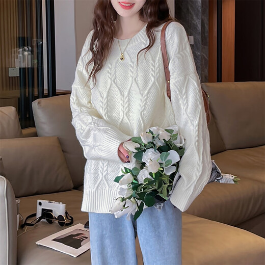 TonLion 2025 Autumn and Winter Retro Style Twist Women's Round Neck Pullover Sweater