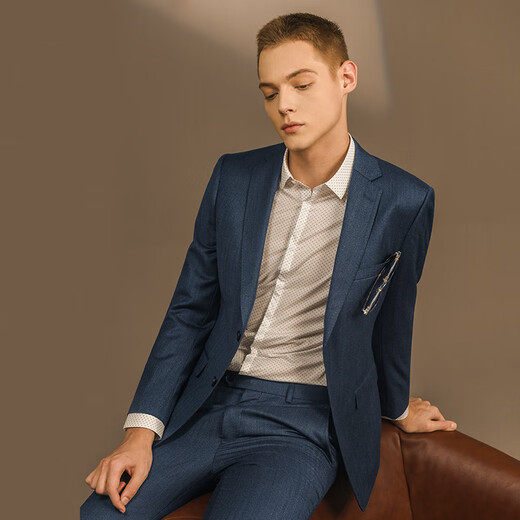 Guillaume de Mons Australian wool suit suit men's blue groom's knot wedding business light formal wear professional high-end suit three-piece suit blue top + pants 44 Please note the size of the pants