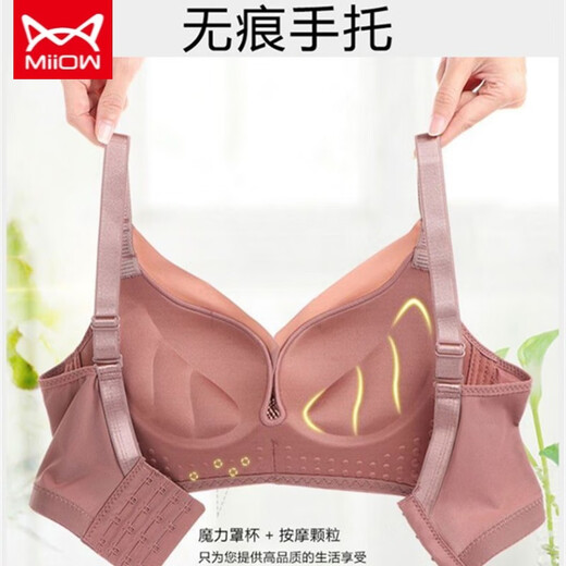 MiiOW brand underwear for women without wires, small breasts, push-up, adjustable side breasts, sexy bra set, brick red set 34-75A
