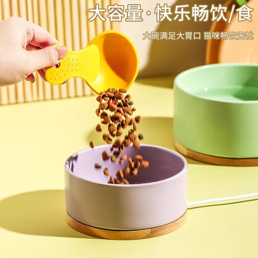 洽苒德国酸奶机智能恒温加热猫咪饮水机实木底座宠物四季通用狗狗保温 1250ml陶瓷【绿】加热碗【按压开关+实木底座】