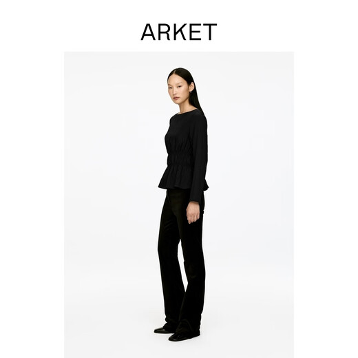 ARKET Women's Pleated Waist Belted Long-Sleeved Top Black Autumn New Style 1324552001 Black XXS 155/76A 32