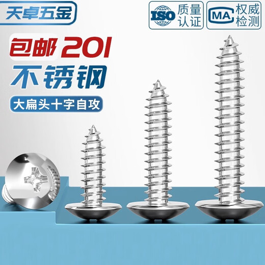 Tianzhuo Hardware 201 stainless steel large flat head cross self-tapping screws half mushroom head umbrella head round head large wood screws MM3M4M5 M3*8-200 pieces