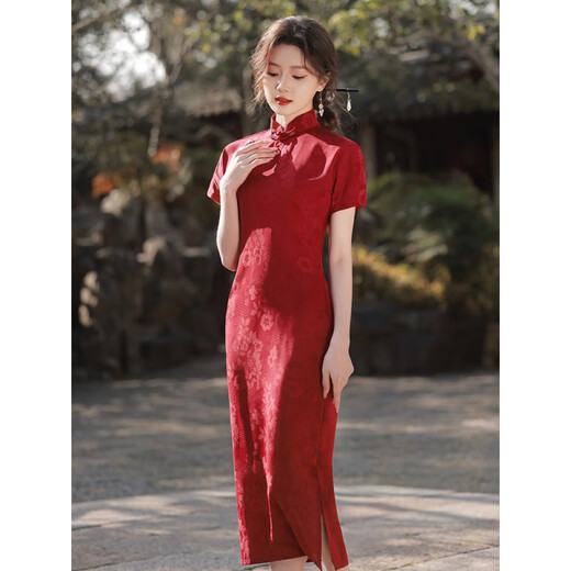 Cyclone rojo modificado cheongsam tostado nuevo estilo antiguo de alta gama chino compromiso retro vestido de socialitis francés 9230 rojo s