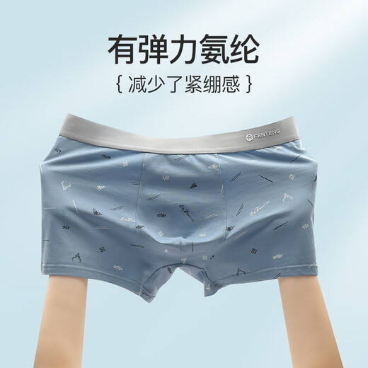 Sous-vêtements Fenten Men pour hommes 7A Antibactériens à 3 paires Pur Coton Imprimé mince Boxer Mid-Waist