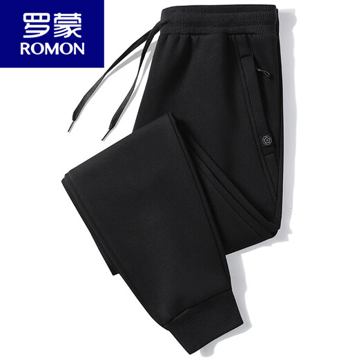 
ROMON (ROMON) spring and autumn pure cotton trousers for men's casual pants tying feet sports pants solid color loose men's long trousers trend Black trousers - single spring and autumn XL Recommended 120-140Jin [Jin equals 0.5 kg]