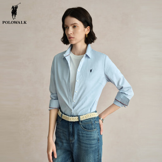POLOWALK pure cotton white shirt for women 2025 autumn new style Paul women's commuter solid color long-sleeved shirt classic horse logo white new L (165)