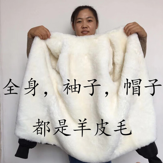 IMPRESSWIT whole sheepskin jacket, one-piece fur hood, genuine leather, pure sheep's wool lining, cotton jacket, thickened jacket for men and women, black 175/96A 120-140Jin [Jin equals 0.5 kg]