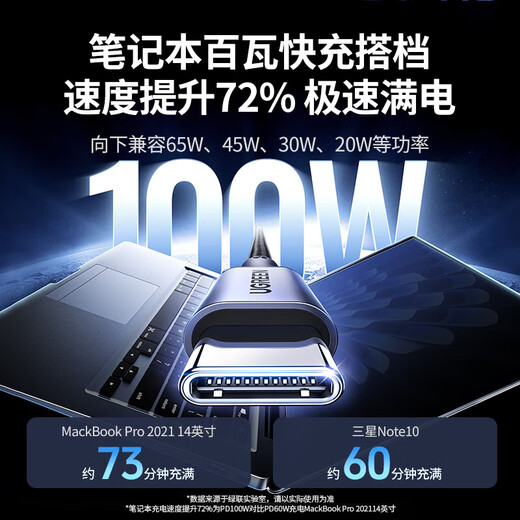 UGREEN double-ended Type-C data cable PD100W fast charging c to c car charging cable Carplay suitable for Apple iPhone17/16/15/iPad tablet notebook Huawei 100w丨Aluminum shell braid-grey dual Type-C interface 1 meter