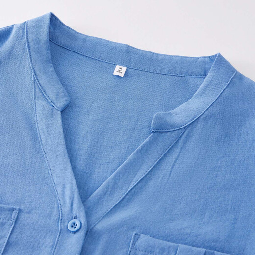 IEF/Aiyifu 2025 new autumn Korean style fashion casual temperament versatile commuting solid color V-neck shirt Royal Blue S