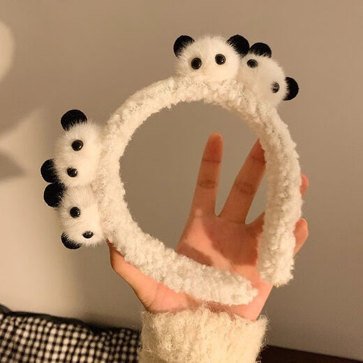 Add cute plush panda face wash headband, funny and creative antler doll face wash headband, bear makeup tray, hair accessories, 4 white little panda headbands, 1 pc