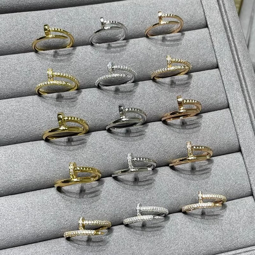 DL 1998 Fat Donglai same style 18K gold nail ring high version love baby's breath couple ring narrow version for men and women 18K narrow version ring rose gold without diamonds US size 9 (gold store size 18-19)