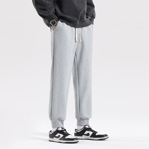 MINISO trousers men's winter velvet warm sports sweatpants heavy drape ribbed trousers gray green L