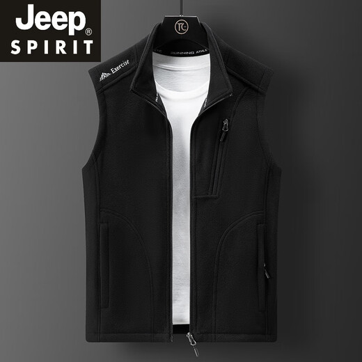 JEEP SPIRIT情侣摇粒绒马甲男女秋冬季无袖坎肩抓绒背心户外保暖开衫立领外套 9277女-粉色 XL