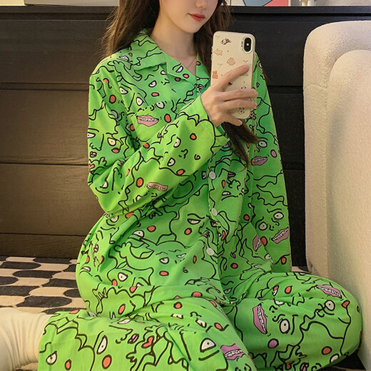 惠奴比灵能睡衣女春秋季款纯棉长袖搞怪小酒窝卡通学生家居服套装 826#双长皱布镜音双子 M