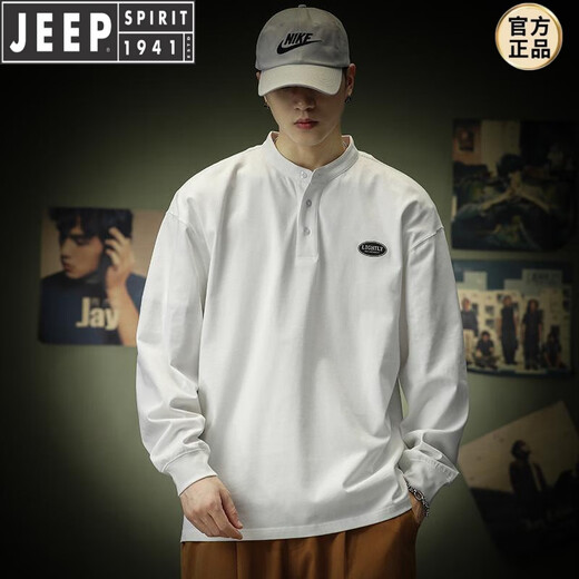 JEEP SPIRIT extra large size 300Jin Jin is equal to 0.5kg Henry collar long-sleeved T-shirt men's spring and autumn American loose layered polo. shirt sweatshirt ins trendy brand black XL recommended 120-150Jin Jin is equal to 0.5kg