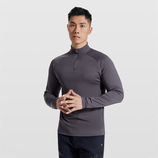 SOSOLEMON autumn and winter running long-sleeved men's half-zip comfortable and warm quick-drying training tennis badminton fitness sports bottoming shirt dark gray L