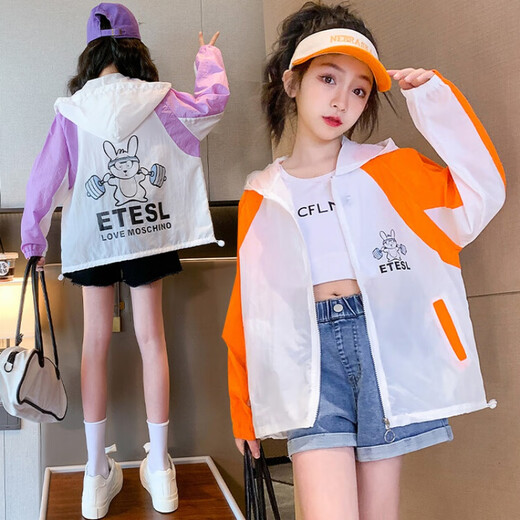 G.DUCKKIDS children's sun protection clothing, girls' coat, summer new skin clothing, children's sun protection clothing, summer clothing, girls' sun protection clothing, medium and large, purple, rabbit style, aommeis 160, size 13~14 years old, 150-160cm