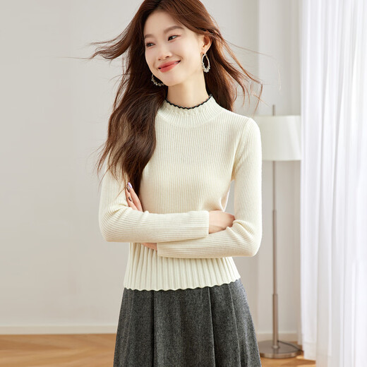 Shexi (Srcr) pure wool sweater for women, short high-waisted sweater with autumn and winter style small knitted bottoming top